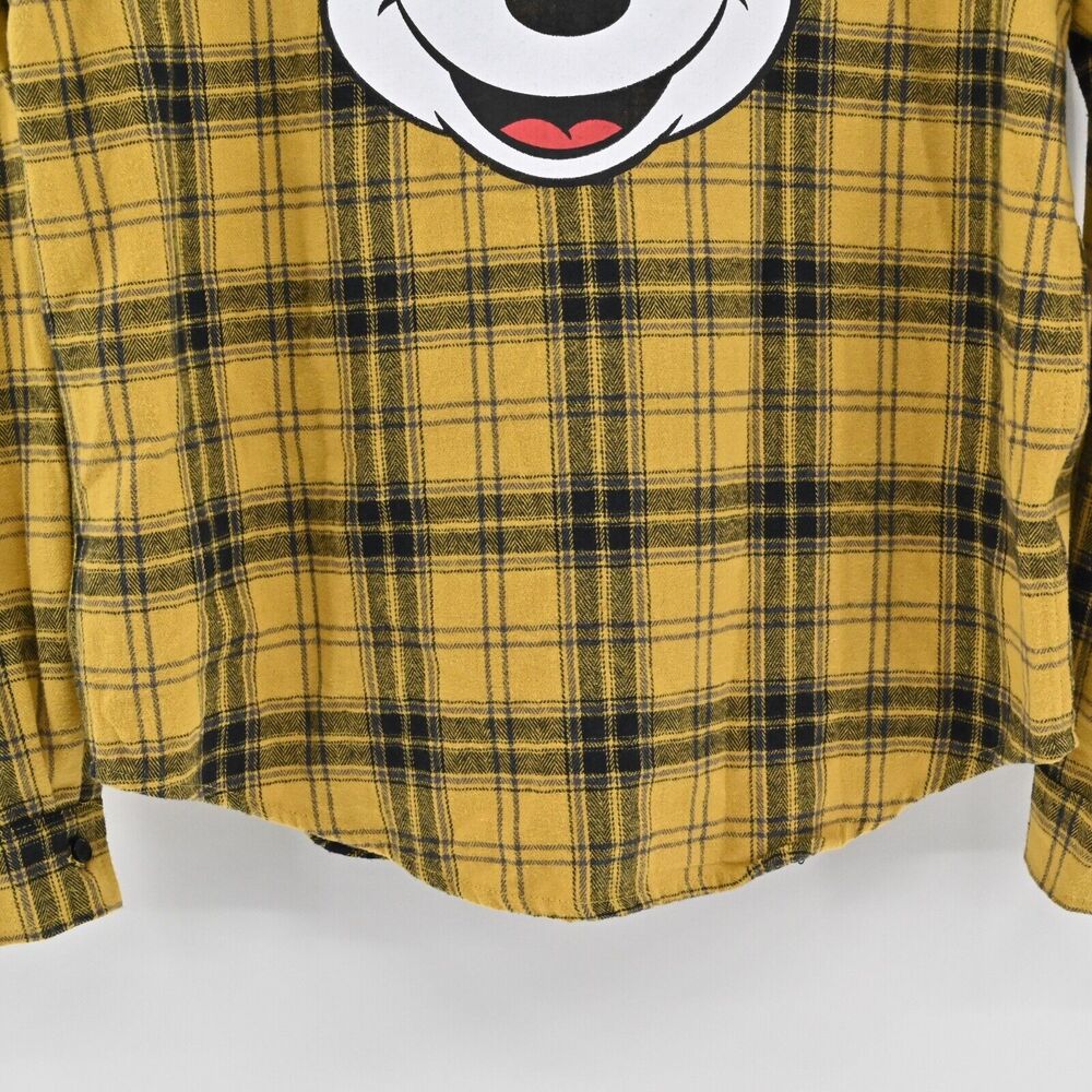 DISNEY Top‎ Womens Size XS Yellow Plaid Mickey Mouse Graphic 100% Cotton Flannel - Picture 7 of 13